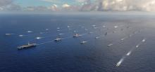 More than 40 ships and submarines representing 15 international partner nations travel in formation in the Pacific Ocean during the Rim of the Pacific (RIMPAC) 2014 exercise, July 25, 2014. PHOTO BY REUTERS/U.S. Navy