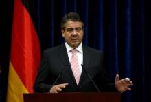 German Foreign Minister Sigmar Gabriel speaks during a joint news conference with Iraq's Kurdistan region's President Massoud Barzani (not pictured) in Erbil, Iraq, April 20, 2017. PHOTO BY REUTERS/Azad Lashkari