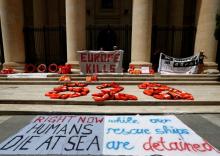Crew members of charity ships MV Lifeline, Sea-Watch 3 and Seefuchs protest against the Maltese government's decision to stop operations of NGO vessels and search planes based on the island, outside the Courts of Justice in Valletta, Malta, July 7, 2018. PHOTO BY REUTERS/Darrin Zammit Lupi