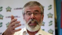 Sinn Fein President Gerry Adams reacts at a press conference held in the Roddy McCorley social club in West Belfast, Northern Ireland, September 13, 2015. PHOTO BY REUTERS/Cathal McNaughton