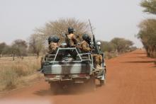 Soldiers from Burkina Faso patrol on the road of Gorgadji in the Sahel area of Burkina Faso, March 3, 2019. PHOTO BY REUTERS/Luc Gnago