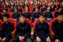 Spectators wait for the beginning of a performance at the Mangyongdae Children's Palace in Pyongyang, North Korea, May 5, 2016. PHOTO BY REUTERS/Damir Sagolj