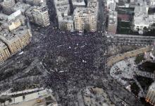 An aerial view made from an Egyptian army helicopter shows a general view of supporters of Egypt's army and police gathering at Tahrir Square in Cairo, on the third anniversary of Egypt's uprising, January 25, 2014 file photo