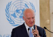 U.N. Syria envoy Staffan de Mistura attends a news conference at the United Nations in Geneva, Switzerland, September 4, 2018. PHOTO BY REUTERS/Denis Balibouse