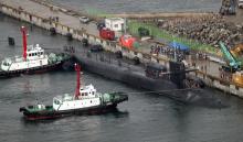 The USS Michigan, an Ohio-class nuclear-powered submarine, arrives at a naval base in Busan, South Korea, April 25, 2017. PHOTO BY REUTERS/Cho Jueong-ho