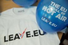 Branded merchandise is seen in the office of pro-Brexit group pressure group "Leave.eu" in London, Britain, February 12, 2016. PHOTO BY REUTERS/Neil Hall