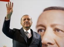 Turkish President Tayyip Erdogan greets his supporters during a meeting of the ruling AK Party in Corum, Turkey, January 28, 2018. PHOTO BY REUTERS/Yasin Bulbul/Presidential Palace