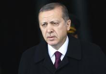 Turkey's President Tayyip Erdogan arrives for a welcoming ceremony at the Presidential Palace in Ankara, March 3, 2015. PHOTO BY REUTERS/Umit Bektas