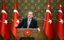 Turkey's President Tayyip Erdogan addresses the audience during a meeting at the Presidential Palace in Ankara, Turkey, August 2, 2016. PHOTO BY REUTERS/Kayhan Ozer