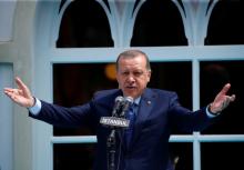 Turkish President Tayyip Erdogan makes a speech during the re-opening of the Ottoman-era Yildiz Hamidiye mosque in Istanbul, Turkey, August 4, 2017. PHOTO BY REUTERS/Murad Sezer