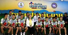 The 12 boys and their soccer coach who were rescued from a flooded cave arrive for a news conference in the northern province of Chiang Rai, Thailand, July 18, 2018. PHOTO BY REUTERS/Soe Zeya Tun