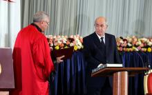 Newly elected Algerian President Abdelmadjid Tebboune takes the oath during a swearing-in ceremony in Algiers, Algeria, December 19, 2019. PHOTO BY REUTERS/Ramzi Boudina