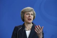 British Prime Minister Theresa May addresses a news conference following talks with German Chancellor Angela Merkel at the Chancellery in Berlin, Germany, July 20, 2016. PHOTO BY REUTERS/Hannibal Hanschke
