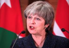 Britain's Prime Minister Theresa May speaks at a press conference in Amman, Jordan, November 30, 2017. PHOTO BY REUTERS/Toby Melville