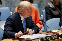 U.S. President Donald Trump, representing the United States as current President of the United Nations Security Council, bangs the gavel to open the U.N. Security Council meeting at the 73rd session of the United Nations General Assembly at U.N. headquarters in New York, U.S., September 26, 2018. PHOTO BY REUTERS/Carlos Barria