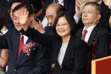 President Tsai Ing-wen waves during National Day celebrations in Taipei, Taiwan, October 10, 2016. PHOTO BY REUTERS/Tyrone Siu