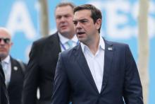 Greek Prime Minister Alexis Tsipras arrives for the second day of a NATO summit in Brussels, Belgium, July 12, 2018. PHOTO BY REUTERS/Tatyana Zenkovich