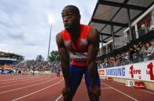Tyson Gay of the U.S. reacts after winning in the 100m event of the Lausanne Diamond League meeting in Lausanne, July 4, 2013. PHOTO BY REUTERS/Denis Balibouse