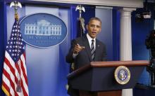 U.S. President Barack Obama gestures as he speaks from the Briefing Room of the White House in Washington