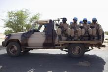 UN peacekeepers from Burkina Faso patrol ahead of elections in Timbuktu, July 26, 2013. PHOTO BY REUTERS/Joe Penney