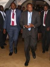 Kenyan President Uhuru Kenyatta is escorted from the meeting hall during the Intergovernmental Authority on Development (IGAD) extraordinary summit on South Sudan in Ethiopia's capital Addis Ababa, August 5, 2016. PHOTO BY REUTERS/Tiksa Negeri