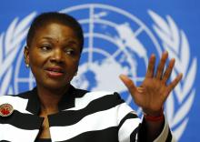 U.N. humanitarian chief Valerie Amos addresses a news conference on the situation in Central African Republic at the United Nations in Geneva