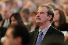 Former President of Mexico Vicente Fox attends a religious service of the late Lorenzo Zambrano in San Pedro Garza Garcia, on the outskirts of Monterrey in this May 14, 2014 file photo. PHOTO BY REUTERS/Daniel Becerril