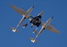 Virgin Galactic rocket plane, the WhiteKnightTwo carrier airplane, with SpaceShipTwo passenger craft takes off from Mojave Air and Space Port in Mojave, California, U.S., February 22, 2019. PHOTO BY REUTERS/Gene Blevins