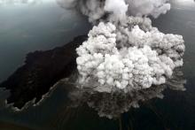 An aerial view of Anak Krakatau volcano during an eruption at Sunda strait in South Lampung, Indonesia, December 23, 2018 in this photo taken by Antara Foto. PHOTO BY REUTERS/Antara Foto/Bisnis Indonesia/Nurul Hidayat