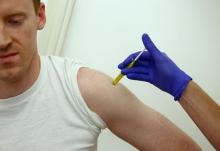 Volunteer Andrew Matzen receives a trial Ebola vaccine at the Centre for Clinical Vaccinology and Tropical Medicine in Oxford, southern England, January 16, 2015. PHOTO BY REUTERS/Eddie Keogh