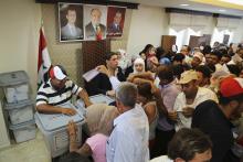 Syrian nationals living in Beirut cast their votes ahead of the June 3 presidential election at the Syrian Embassy in Yarze, east of Beirut