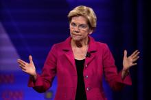Democratic 2020 U.S. presidential candidate Senator Elizabeth Warren (D-MA) gestures in a televised townhall on CNN dedicated to LGBTQ issues in Los Angeles, California, U.S., October 10, 2019. PHOTO BY REUTERS/Mike Blake