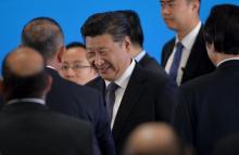Chinese President Xi Jinping shakes hands with guests after delivering a speech at the opening ceremony of the fifth regular foreign ministers' meeting of the Conference on Interaction and Confidence Building Measures in Asia (CICA) at the Diaoyutai State Guesthouse in Beijing, April 28, 2016. PHOTO BY REUTERS/Kenzaburo Fukuhara