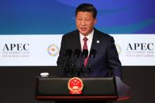 President of China Xi Jinping speaks during the APEC CEO Summit 2018 at Port Moresby, Papua New Guinea, November 17, 2018. PHOTO BY REUTERS/Fazry Ismail
