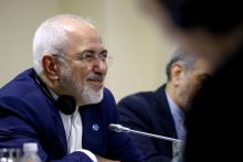 Iranian Foreign Minister Mohammad Javad Zarif at a meeting with Chinese counterpart Wang Yi during an ASEAN meeting in Singapore, August 3, 2018. PHOTO BY REUTERS/Feline Lim