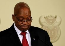 South Africa's former President Jacob Zuma looks down as he speaks at the Union Buildings in Pretoria, South Africa, February 14, 2018. PHOTO BY REUTERS/Siphiwe Sibeko