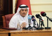 Qatar's foreign minister Sheikh Mohammed bin Abdulrahman al-Thani gestures during a joint news conference with Russia's foreign minister Sergey Lavrov in Doha, Qatar, August 30, 2017. PHOTO BY REUTERS/Naseem Zeitoon