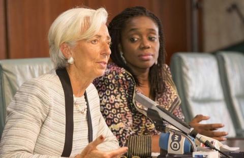 International Monetary Fund Managing Director Christine Lagarde (L) and Nigeria’s Finance Minister Kemi Adeosun (C) hold a media briefing following her meeting with President Muhammadu Buhari in Abuja, Nigeria January 5, 2016. PHOTO BY REUTERS/Stephen Jaffe