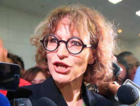 Agnes Callamard, a United Nations Special Rapporteur on Extrajudicial, Summary or Arbitrary Executions, answer questions during a interview by the local media after her speech at a "Drug issues, Different Perspectives" policy forum at a compound of University of the Philippines in Quezon city, metro Manila, Philippines, May 5, 2017. PHOTO BY REUTERS/Romeo Ranoco