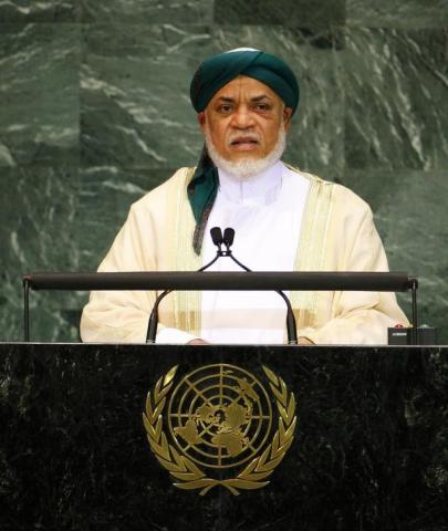 Comoros former President Ahmed Abdallah Mohamed Sambi speaks during the Millennium Development Goals Summit at the United Nations headquarters in New York, September 20, 2010. PHOTO BY REUTERS/Chip East