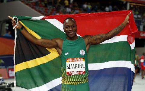 Gold medalist Akani Simbine of South Africa. PHOTO BY REUTERS/Paul Childs