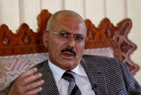 Yemen's former President Ali Abdullah Saleh talks during an interview with Reuters in Sanaa May 21, 2014. PHOTO BY REUTERS/Khaled Abdullah