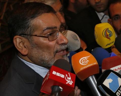 Admiral Ali Shamkhani, Iran's Supreme National Security Council Director, speaks to the media after his arrival at Damascus airport, September 30, 2014. PHOTO BY REUTERS/Khaled al-Hariri