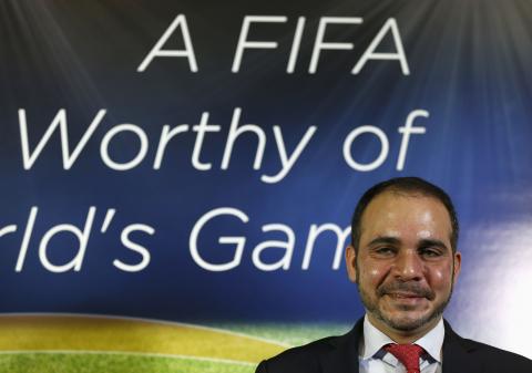 Jordan's Prince Ali Bin Al-Hussein, FIFA's Asian vice president and chairman of the Jordan Football Association, poses for photographers after a news conference in central London, February 3, 2015. PHOTO BY REUTERS/Stefan Wermuth