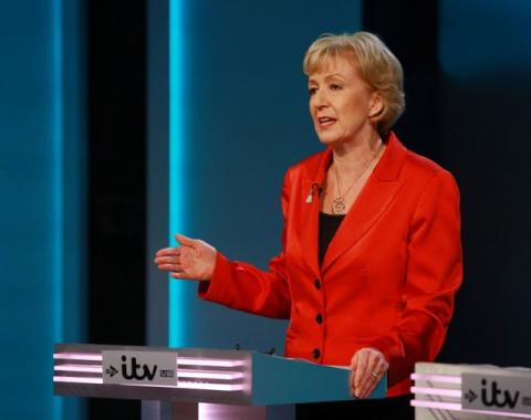 Energy Minister Andrea Leadsom speaks during the "The ITV Referendum Debate" at the London Television Centre in Britain, June 9, 2016. PHOTO BY REUTERS/Matt Frost