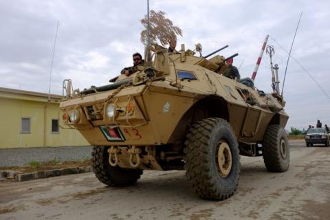 Afghan army troops in a Mobile Strike Force Vehicle (MSFV) return from a mission in Kunduz, Afghanistan, April 21, 2016. PHOTO BY REUTERS/Josh Smith