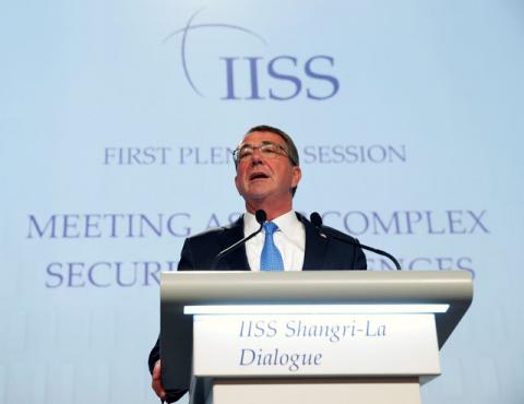 U.S. Secretary of Defense Ash Carter speaks at the IISS Shangri-La Dialogue in Singapore, June 4, 2016. PHOTO BY REUTERS/Edgar Su
