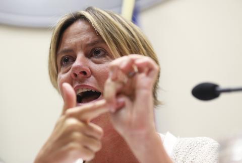 Italy's Health Minister Beatrice Lorenzin gestures as she speaks during a news conference with Defense Minister Roberta Pinotti (not pictured) in Rome