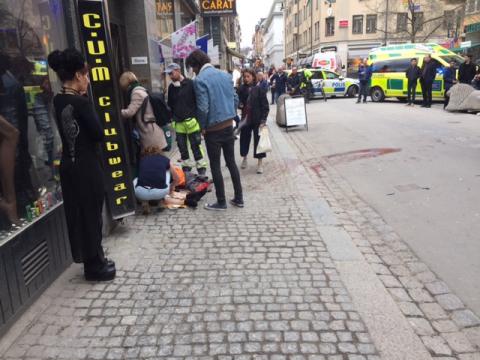 People were killed when a truck crashed into department store Ahlens on Drottninggatan, in central Stockholm, Sweden, April 7, 2017. PHOTO BY REUTERS/TT News Agency/Rose-Marie Otter