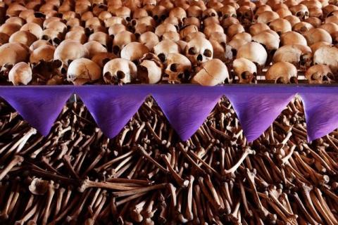The skulls and bones of Rwandan victims rest on shelves at a genocide memorial inside the church at Ntarama just outside the capital Kigali, August 6, 2010. PHOTO BY REUTERS/Finbarr O'Reilly